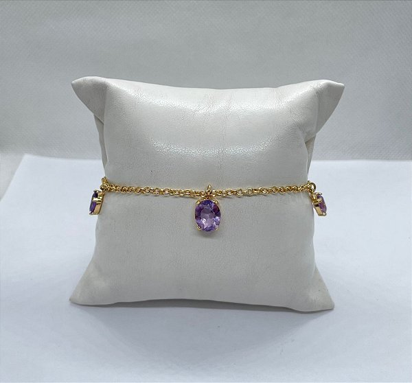 Pulseira Banhada a ouro 18k de Ametista