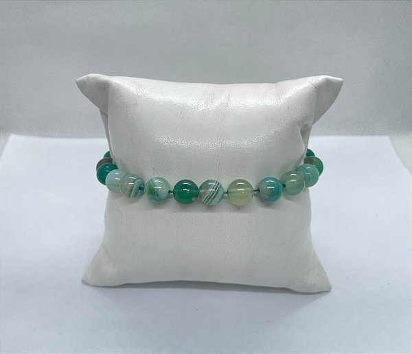 Pulseira De Bolinha Em Pedra Ágata Verde