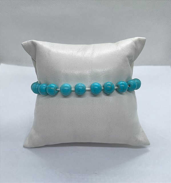 Pulseira De Bolinha Em Pedra Haulita Azul