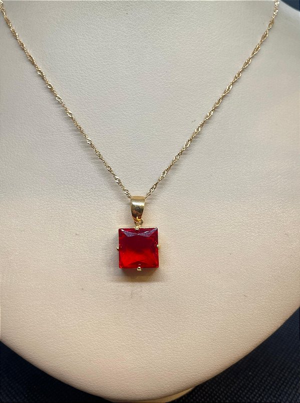 Pingente Banhado à ouro 18K de Pedra Zircônia Vermelha