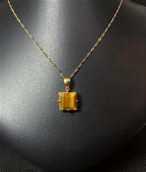 Pingente Banhado à ouro 18K de Pedra Olho De Tigre