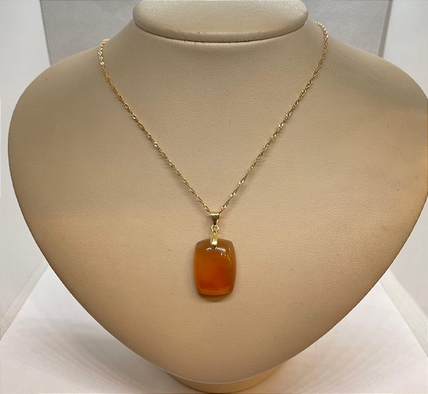 Pingente Banhado à ouro 18K de Pedra Ágata Laranja