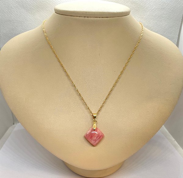 Pingente Banhado à ouro 18K de Pedra Rodocrozita