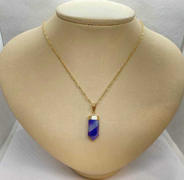 Pingente Banhado à ouro 18K de Pedra Ágata Roxa