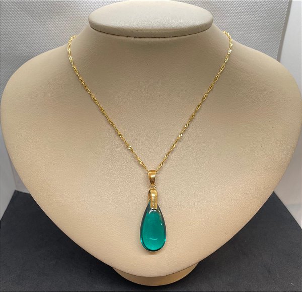 Pingente Banhado à ouro 18K de Pedra Zircônia Verde