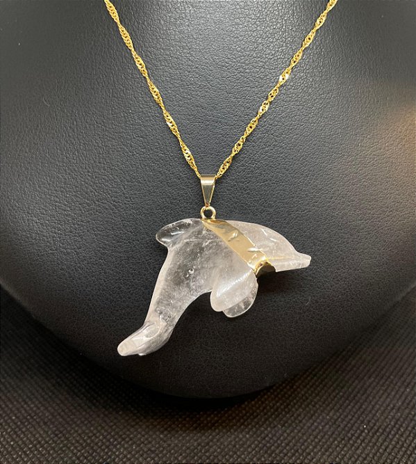 Pingente Banhado à ouro 18K de Pedra Cristal em formato de Golfinho