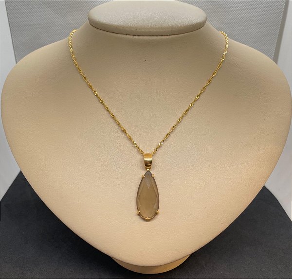 Pingente Banhado à ouro 18K de Pedra Quartzo Fumê