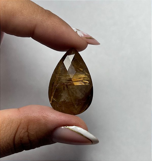 Quartzo Diverso Rutilo Dourado Facetado Gota 19x29mm