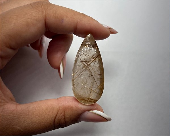 Quartzo Rutilo Dourado Cabochão Gota 19,6x43,1mm