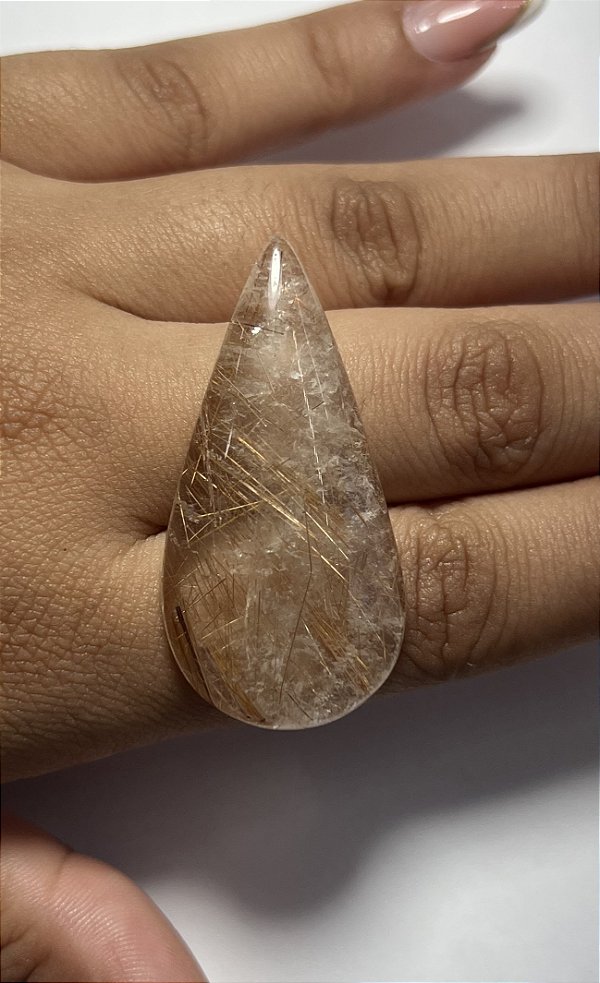 Quartzo Rutilo Avermelhado Cabochão Gota 22,5 x 45 mm