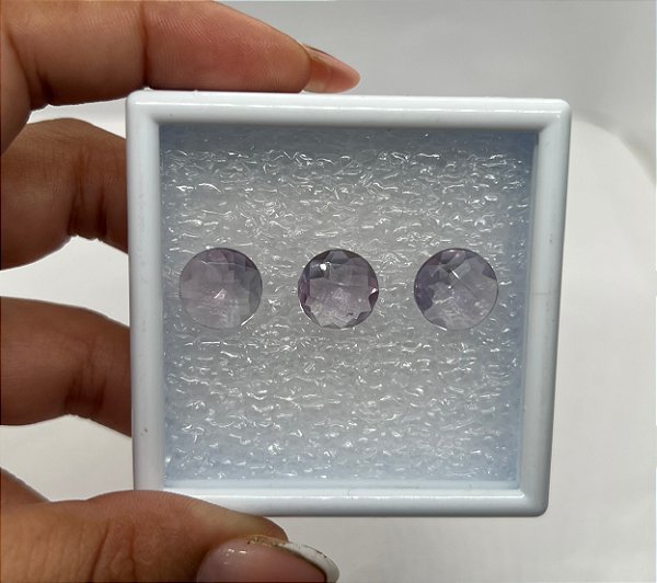Ametista Rosé de France Briolet Redondo kit 3 pedras 11,8mm