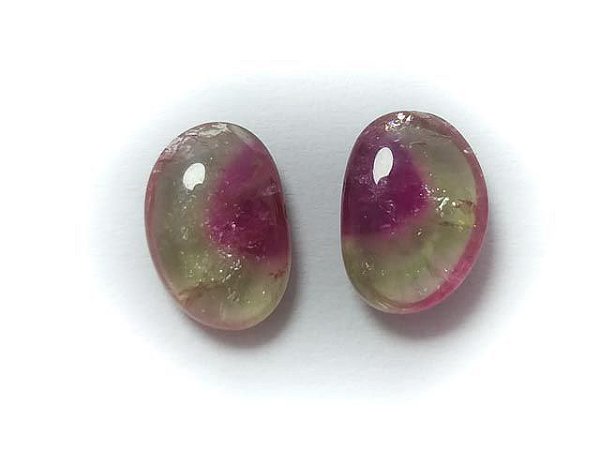 Turmalina Melancia Lisa Oval Par 9x13 mm