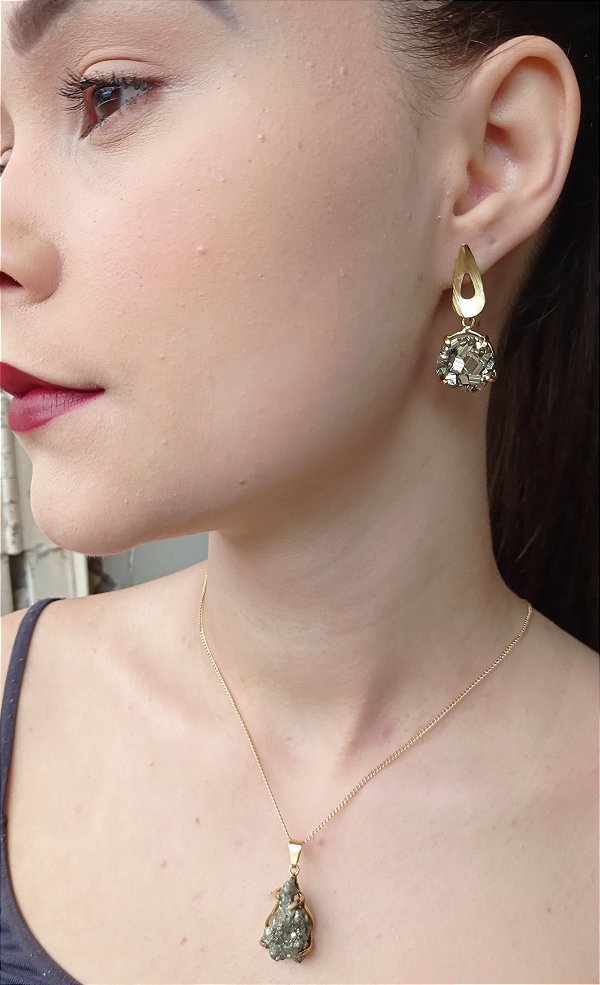 Colar E Brinco Folheado A Ouro 18k De Pirita (Ouro De Tolo)