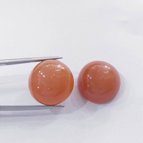 Quartzo Cornalina Cabochão Redonda Par 15,5mm