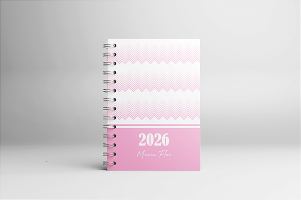 Agenda 2026 - Geométrica Rosa - Miolo Papel Bege Pólen