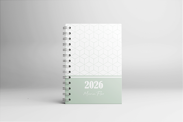 Agenda 2026 - Geométrica Verde - Miolo Papel Bege Pólen