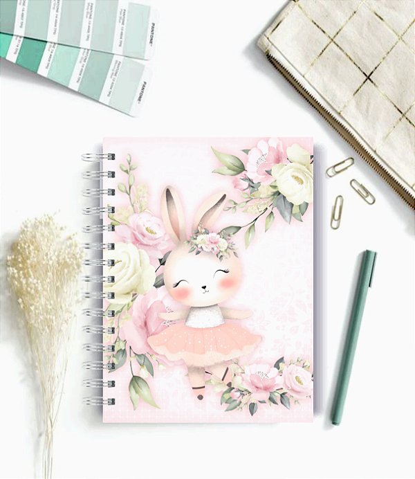 Caderno A5 Coelhinha  - 100 folhas pautadas - Personalizado