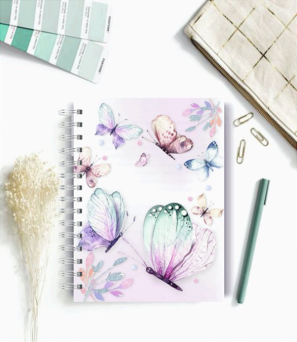 Caderno A5 Borboletas - 100 folhas brancas - Personalizado