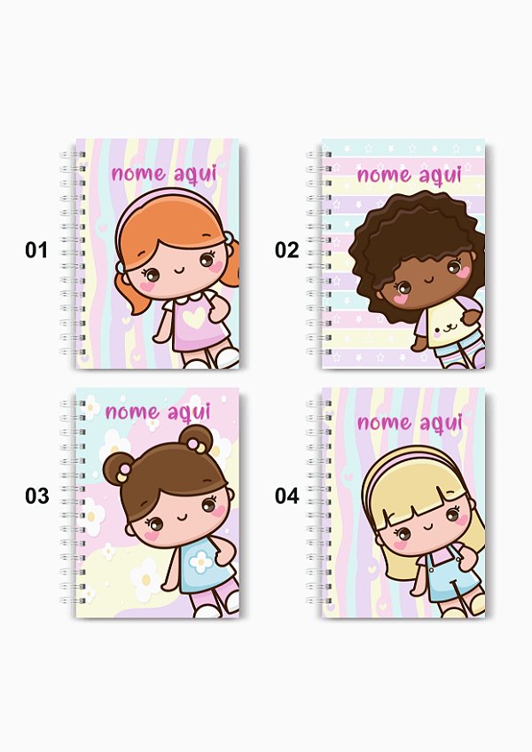 Caderno de desenho A5 menininha - 100 folhas brancas - Personalizado
