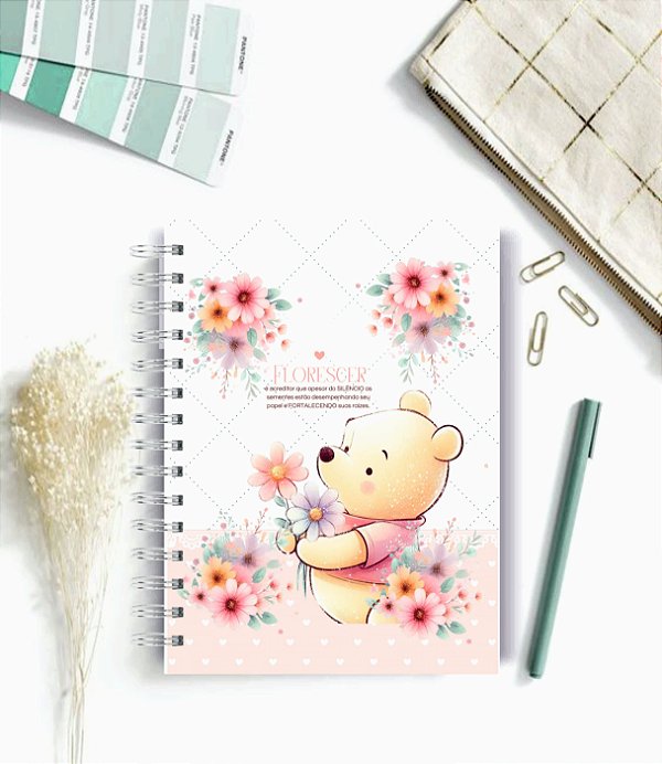 Caderno A5 Love Pooh -  100 folhas pautadas - Personalizado
