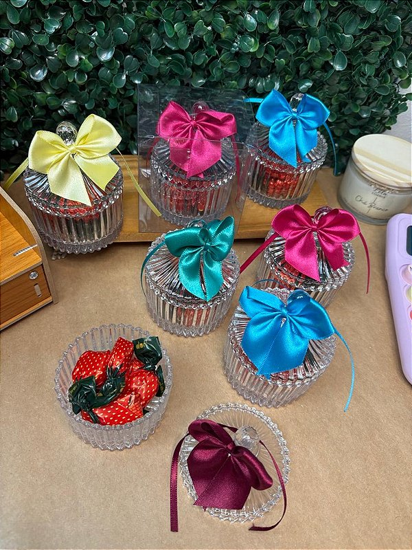 Potiche de Vidro com balas e laço - Personalizado