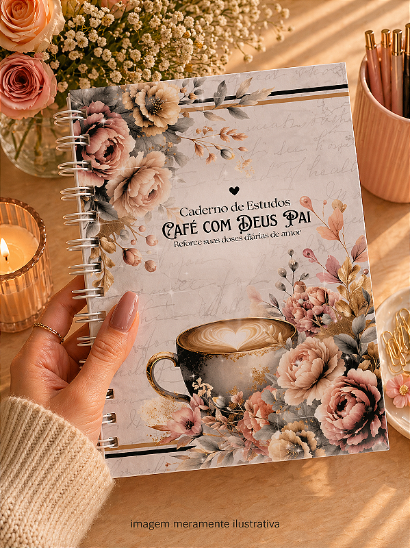 Caderno Premium de estudos do livro Café com Deus com acabamento artesanal - Personalizado