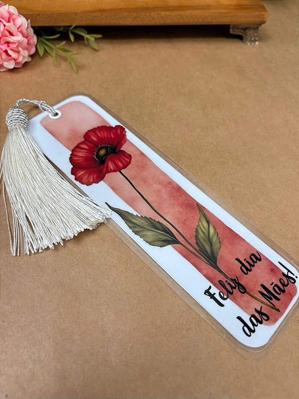 Marca Página Em Acetato Floral Premium com acabamento floral- Personalizado