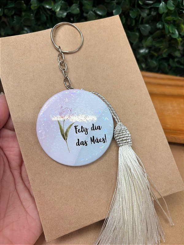 Tag com chaveiro Botton Espelho Premium com acabamento artesanal - Personalizado