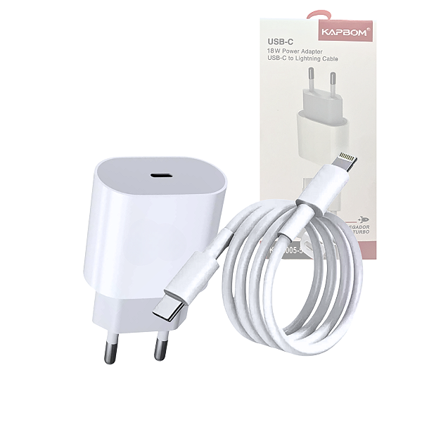 Carregador Completo TURBO 18W Cabo Móvel TIPO-C / Lightning Kapbom KA-5005-5G