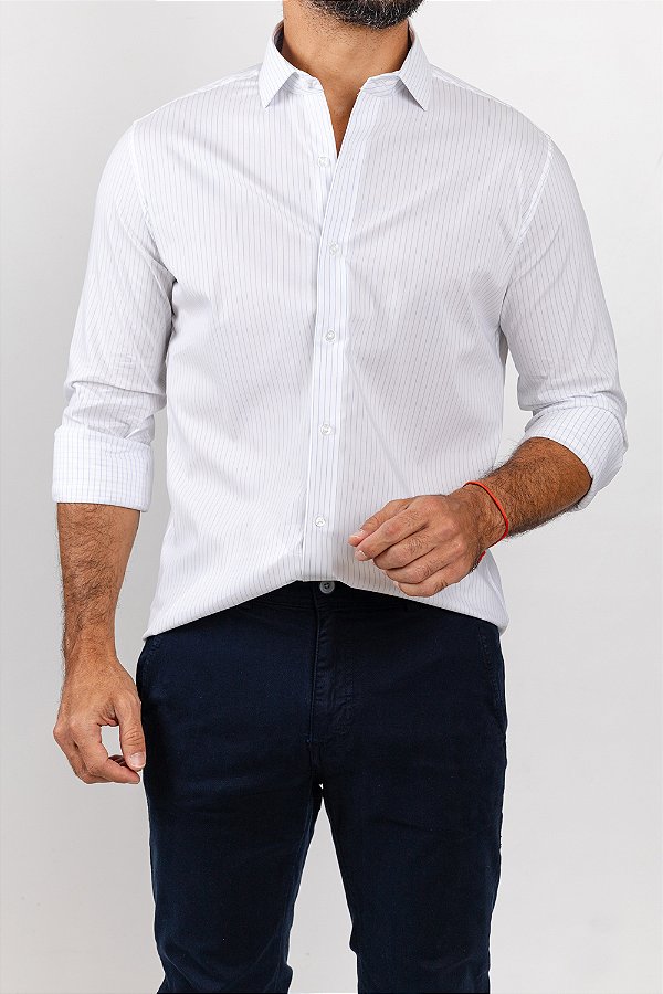 Camisa Arm Collar Branca Listra Marinho