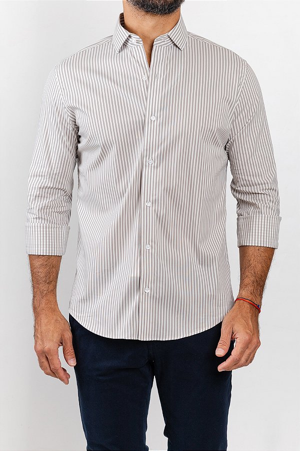 Camisa Arm Collar Branca Listra Cinza