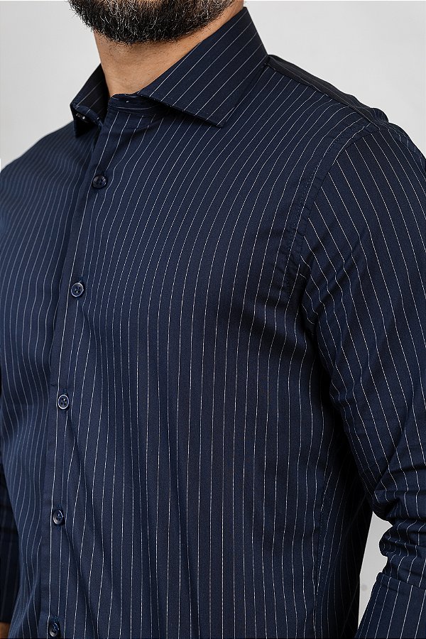 Camisa Arm Collar Marinho Risca de Giz