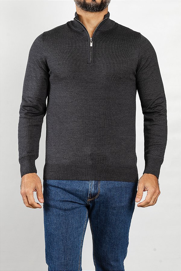 Tricot Gola Portuguesa Preto Mescla