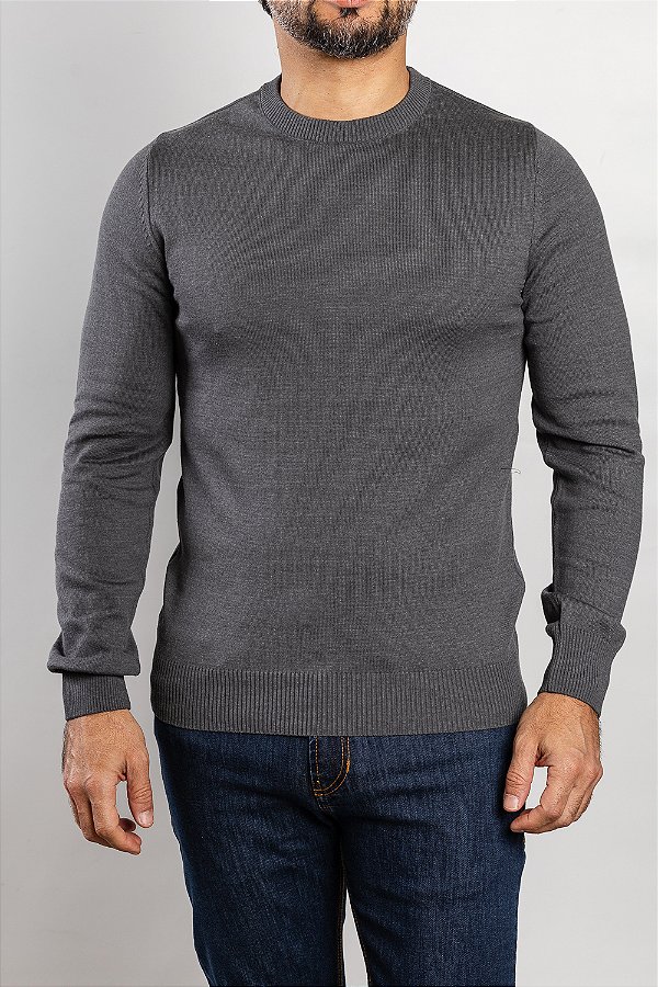 Tricot Gola Redonda Cinza Chumbo