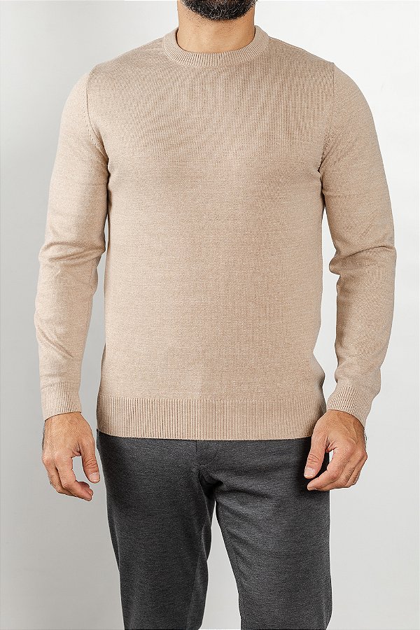Tricot Gola Redonda Bege