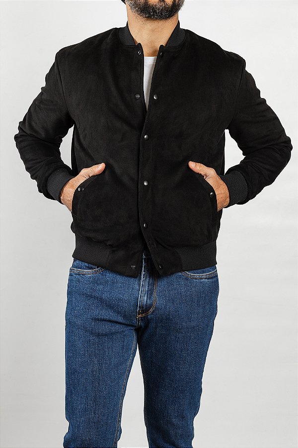 Jaqueta Bomber Bot de Suede Preto