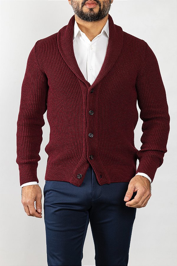 Cardigan de Tricot Bordô