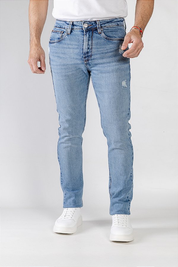 Calça Jeans Slim Lavagem Clara