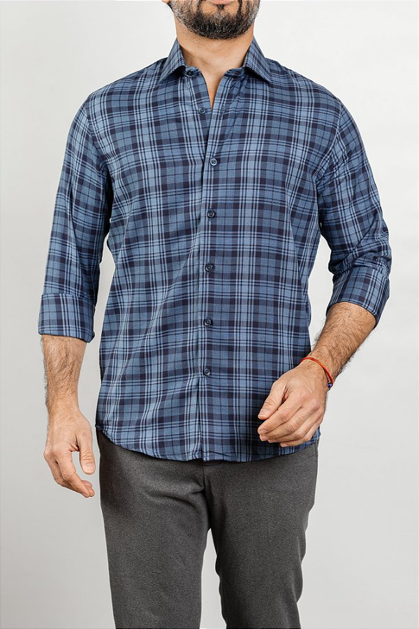 Camisa Arm Collar Marinho Xadrez Azul