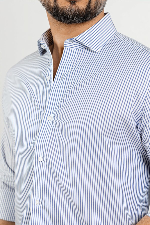 Camisa Arm Collar Pima Branca Listra Azul