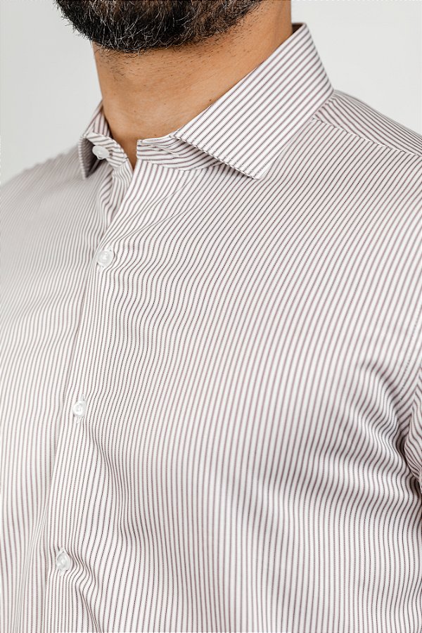 Camisa Arm Collar Pima Branca Listra Bege