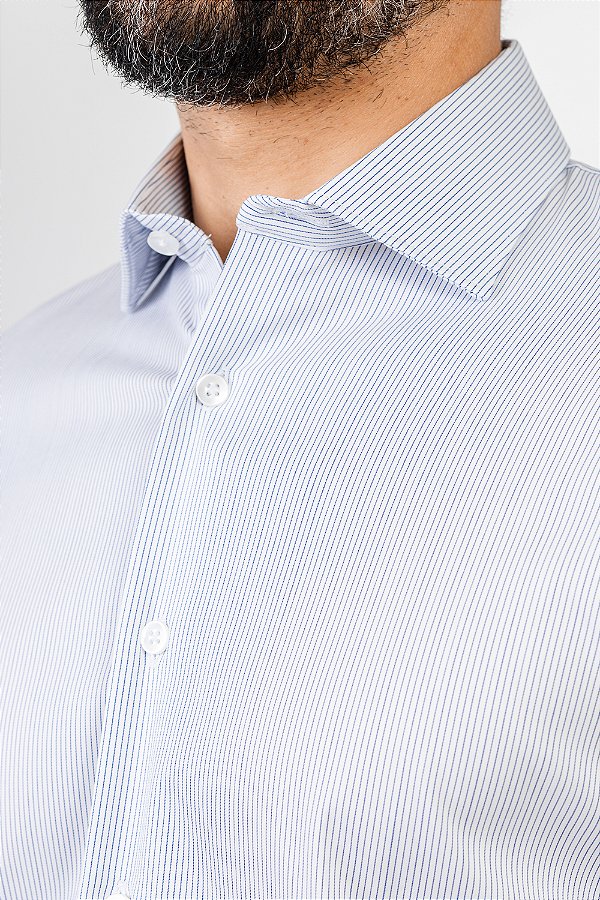 Camisa Arm Collar Branca Listra Marinho Fina