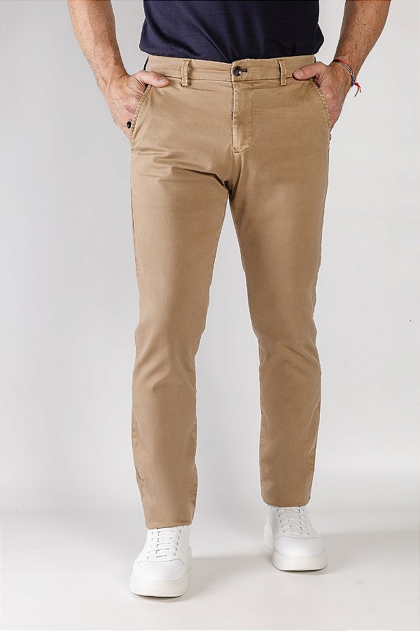 Calça de Sarja Slim Caqui
