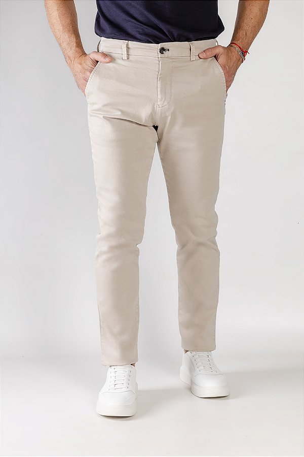 Calça de Sarja Slim Bege