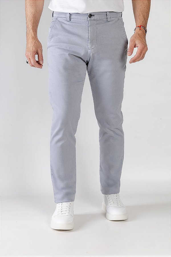 Calça de Sarja Slim Cinza Claro