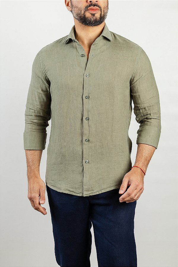 Camisa Verano Linho Verde Oliva