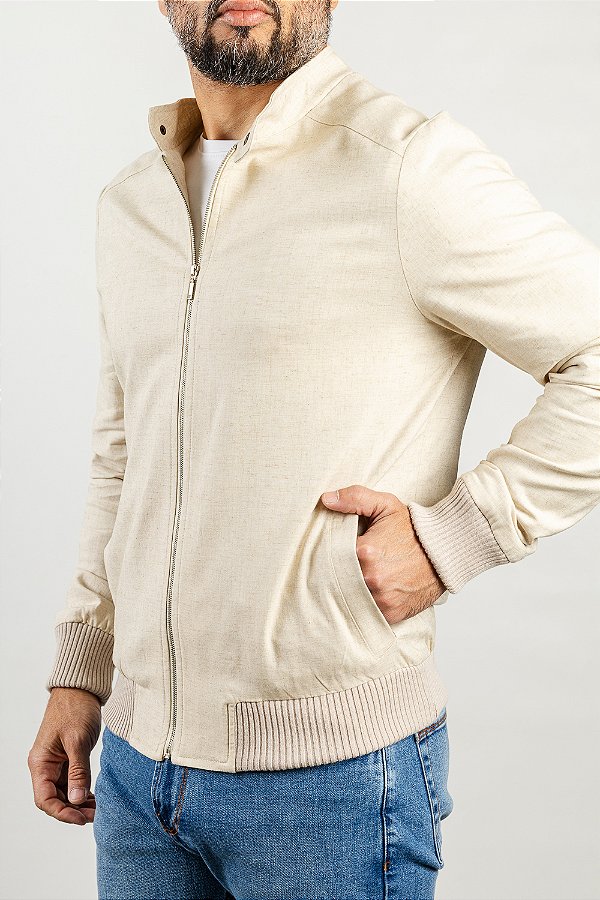 Jaqueta Bomber Verano Linho Bege
