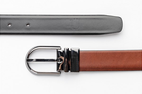 Cinto Dupla Face Couro Preto e Conhaque