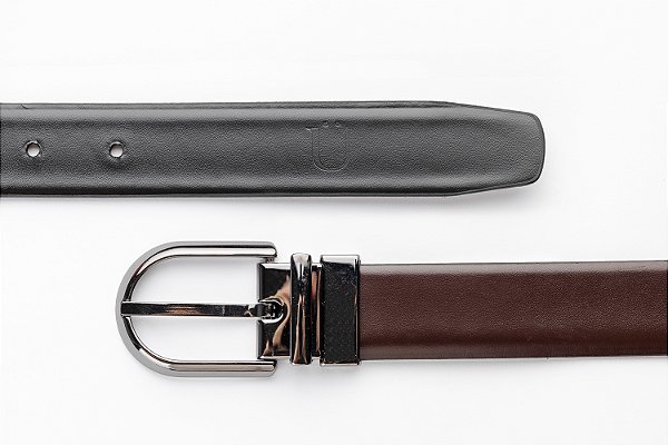 Cinto Dupla Face Couro Preto e Café