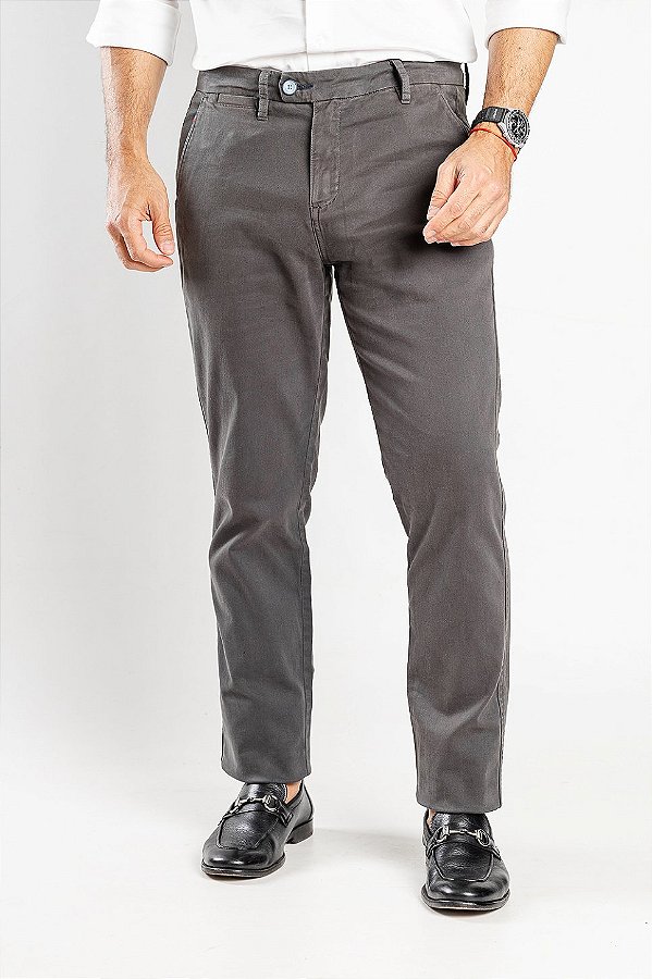 Calça de Sarja Spin Slim Chumbo